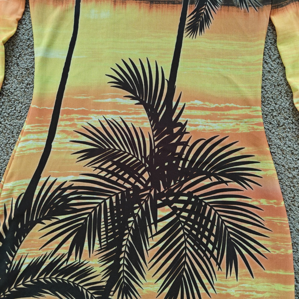 AFRM Dress‎ Womens Extra Small Sunrise Palms Maxi Bodycon Mesh Scenic Print - Picture 6 of 12